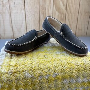 Minnetonka Men's Size 13M Suede Moccasin Slippers Gray Fleece Lined Comfort nice